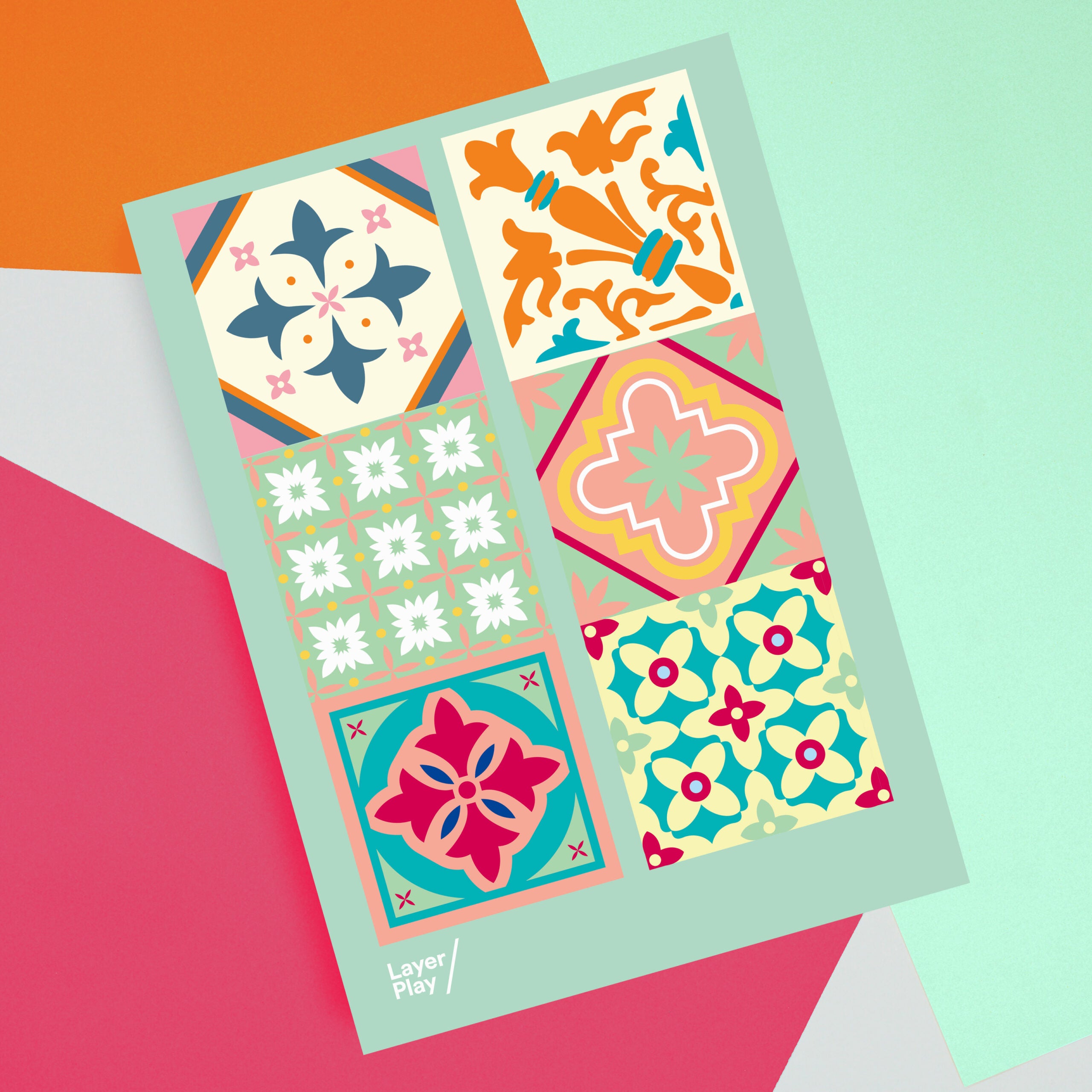 Peranakan Floral Tiles 🖼️ Reusable Fabric Decal