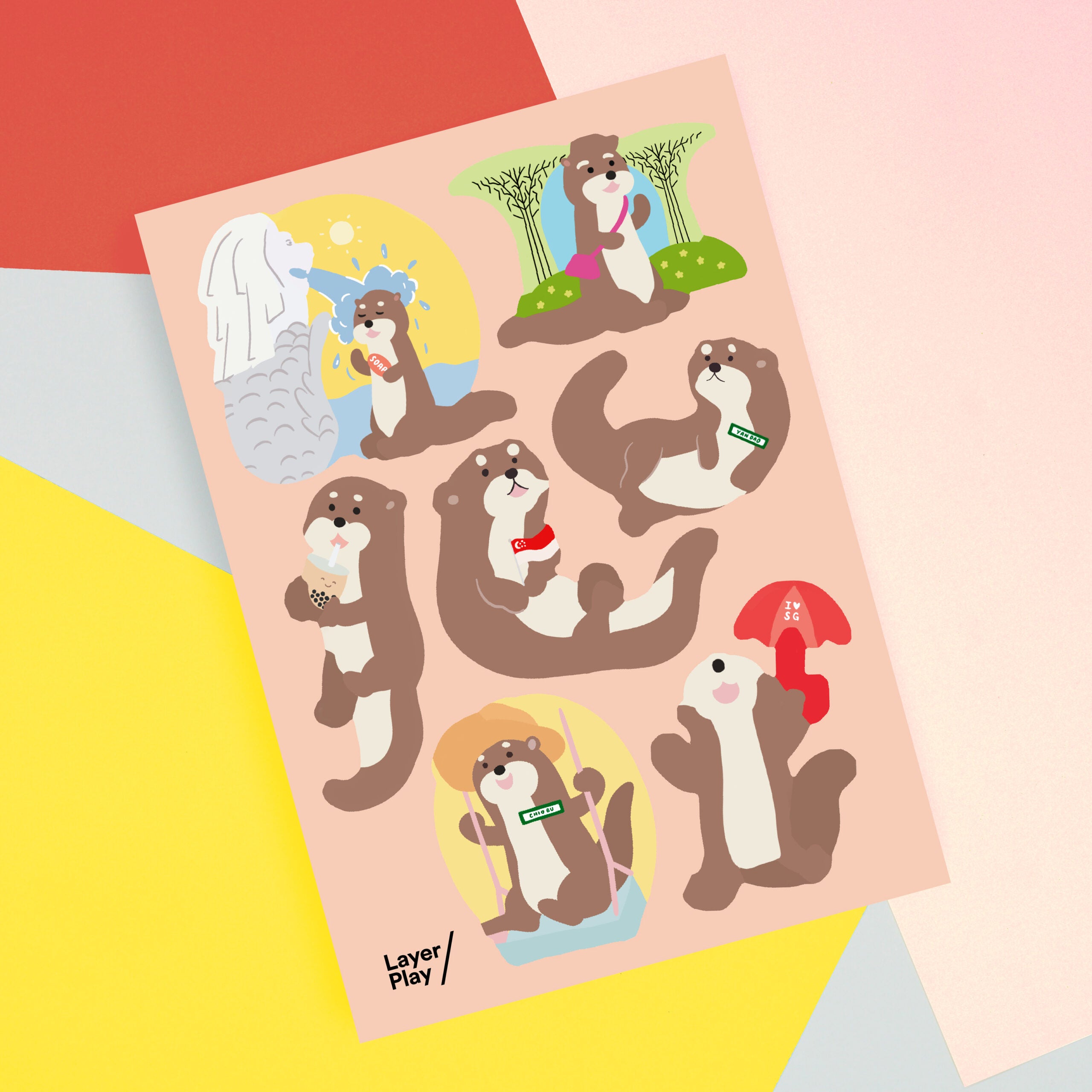 Singaporean Otters 🖼️ Reusable Fabric Decal