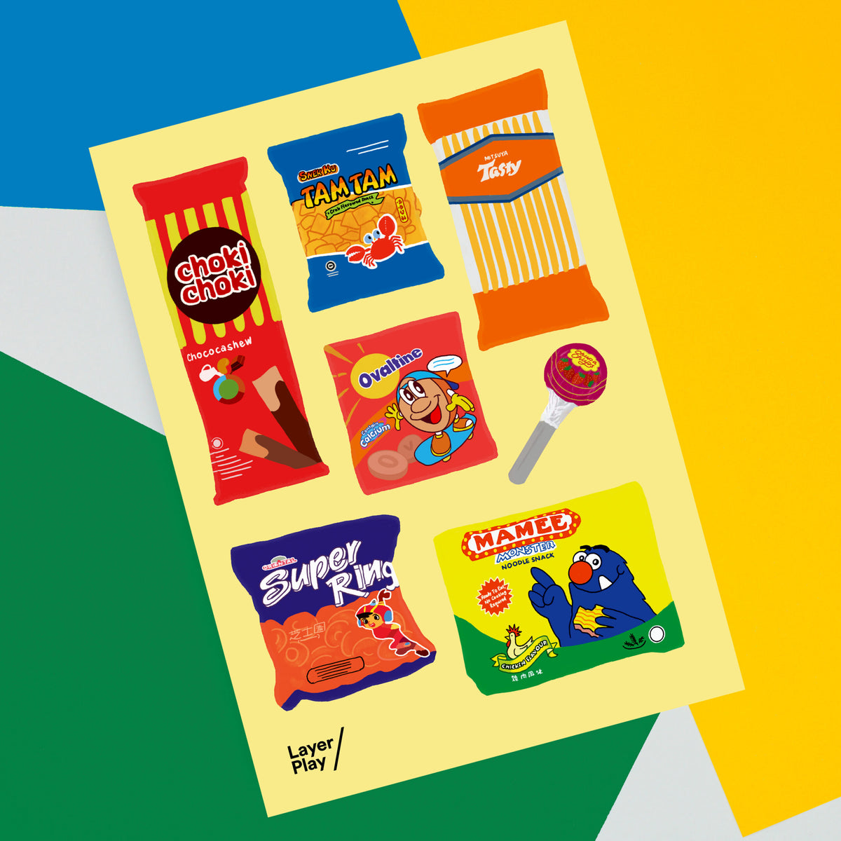 Singaporean Old School Snacks 🖼️ Reusable Fabric Decal – Oolors